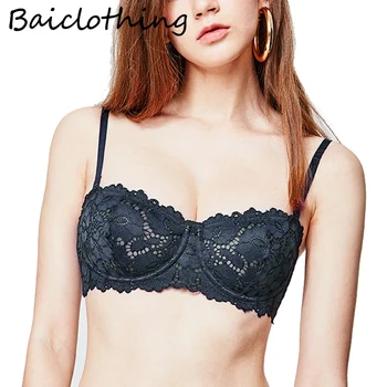 

BAICLOTHING Women's Multi-way Strapless Underwire 1/2 Cup Ultra-thin Wedding Dress Lace Unlined Bra 32 34 36 38 A B C D
