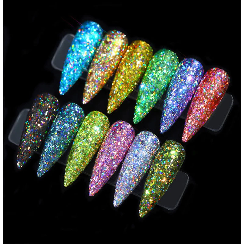 12pc/box Magic Sun Light UV Sensitive Changing Color Irregular Flakes Chameleon Glitter Powder Manicure Nail Art Gel Decoration