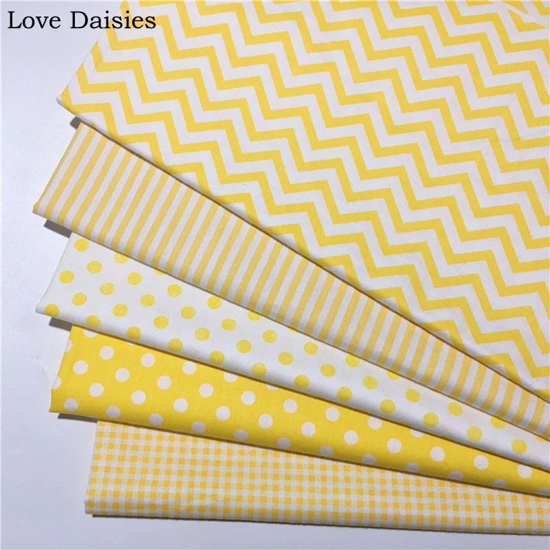 

100% Cotton Twill Cloth YELLOW Series Chevron Stripe Polka Dots Check Fabrics for DIY Bedding patchwork Sheet Handwork Decor