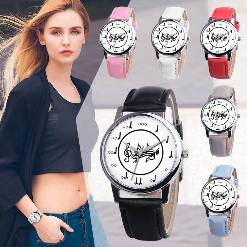 

Women Wrist Watch PU Leather Strap Musical Note Round Dial Casual Analog Quartz Watches NYZ Shop