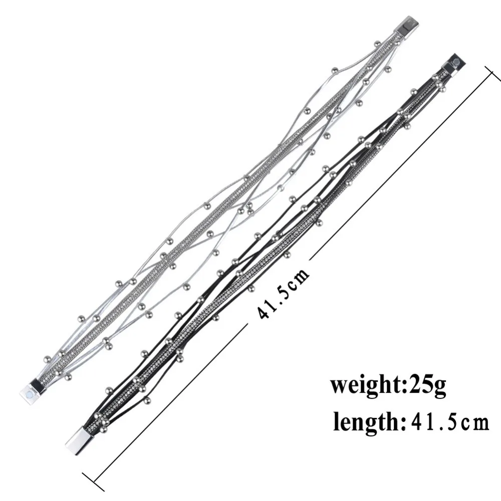 Многослойные кожаные браслеты для женщин с кристаллами и металлическими бусинами, очаровательный браслет в богемном стиле, женские вечерние ювелирные изделия