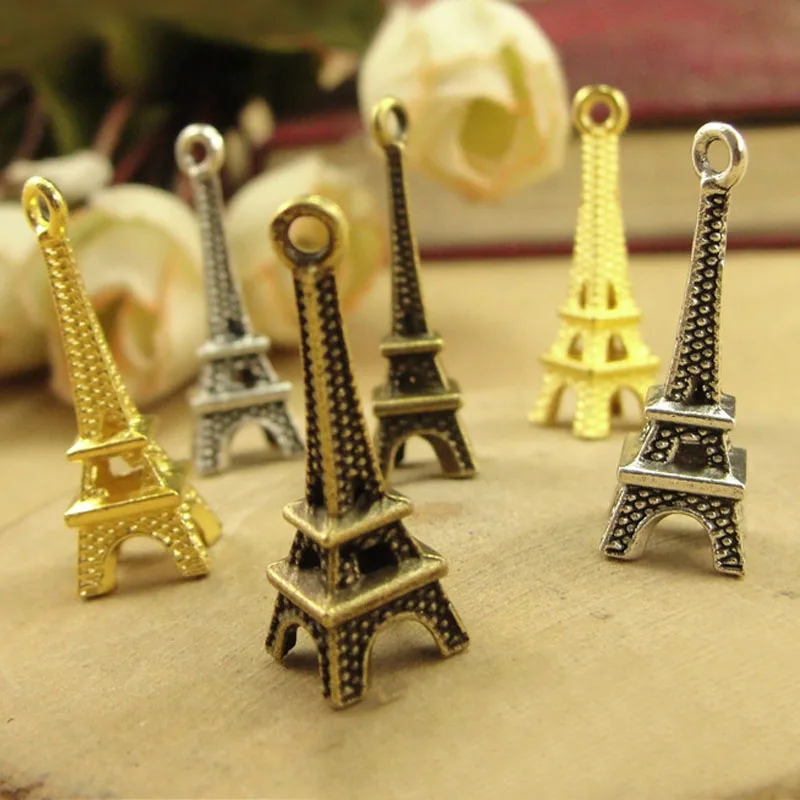 

100pcs 23*8MM Alloy small Eiffel tower charms, antique bronze silver gold Eiffel tower pendants DIY jewelry making accessories