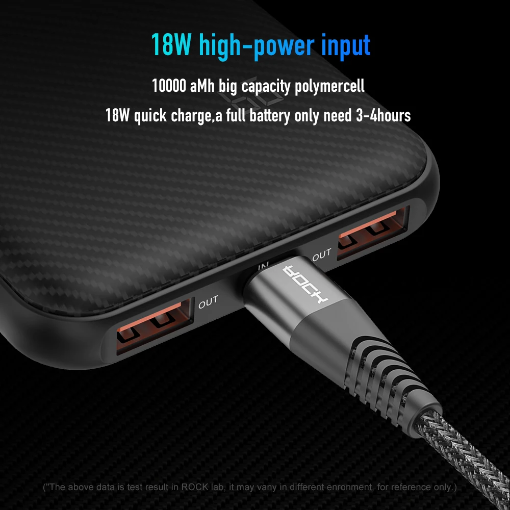 ROCK PD QC 3 0 18 Вт быстрое зарядное устройство power Bank 10000 мАч цифровой светодиодный