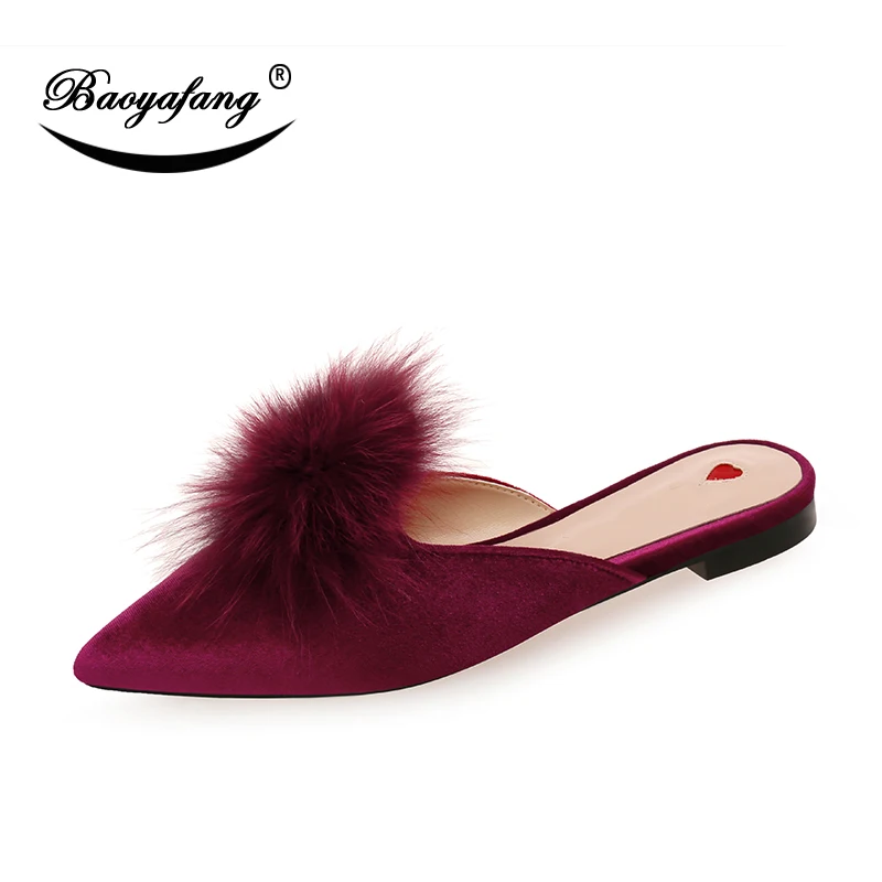 

BaoYaFang 2019 New arrive Summer sandals woman fashion shoes 1cm low heel outdoor Sandals faux fur shoes woman