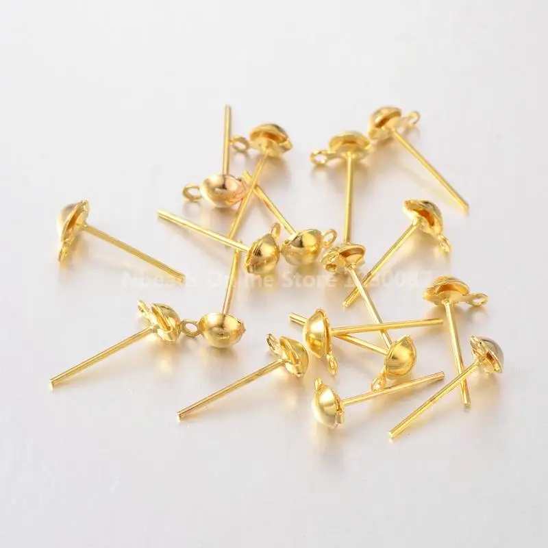 Earring Stud Ear Nail Iron Half Ball Post Earring Findings, Golden