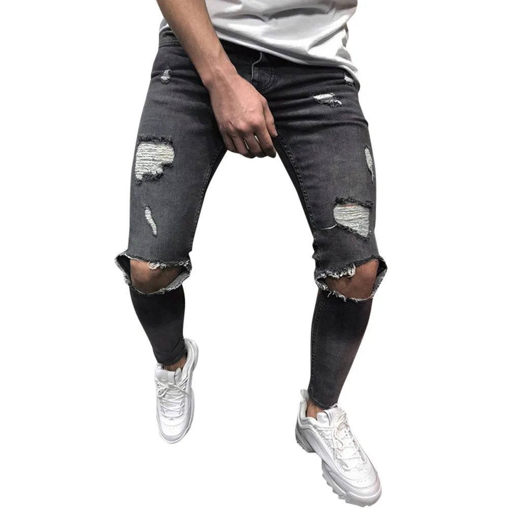 Jogging Trousers For Men Mens Skinny Stretch Denim Pants Distressed Ripped Freyed Slim Fit Jeans Trousers Man Pants Outdoor