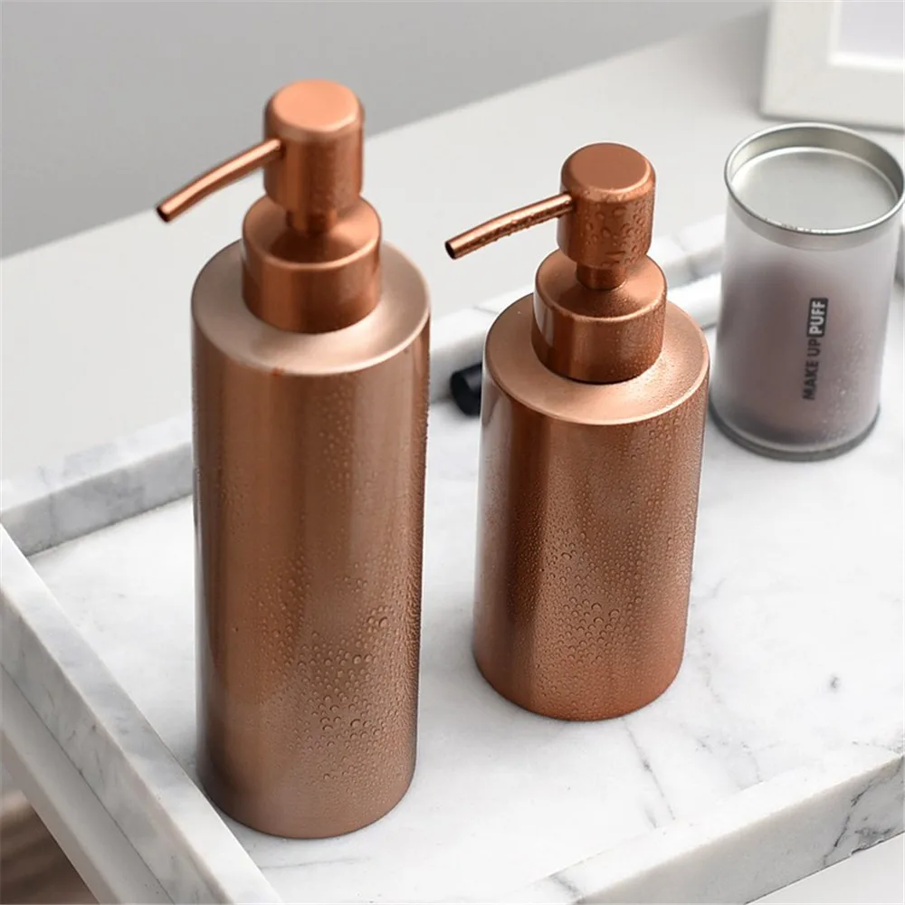 

Scandinavian Rose Gold Bath Shampoo Storage Bottle 250ml 350ml 550ml Chic Liquid Lotion Bottle Elegant Travel Metal Bottle