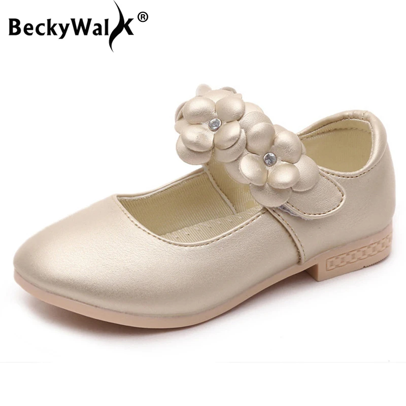 

2019 New Girls Children Wedding Shoes Princes Kids Shoes Gold Pink White Bowknot Spring Autumn Girls Flats Size 26-36 CSH791