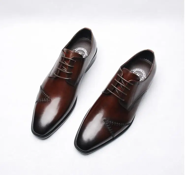 Goodyear Handmade Shoes Men Lace Up Genuine Leather Pointed Toes Genuine Leather Pointed Toes