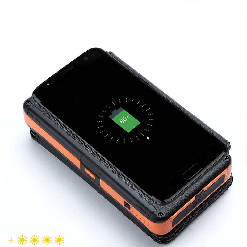 Outdoor Solar Power Bank 20000mAh Folding Waterproof Qi Wireless Solar Charger External Battery Pack with LED Light for Phones