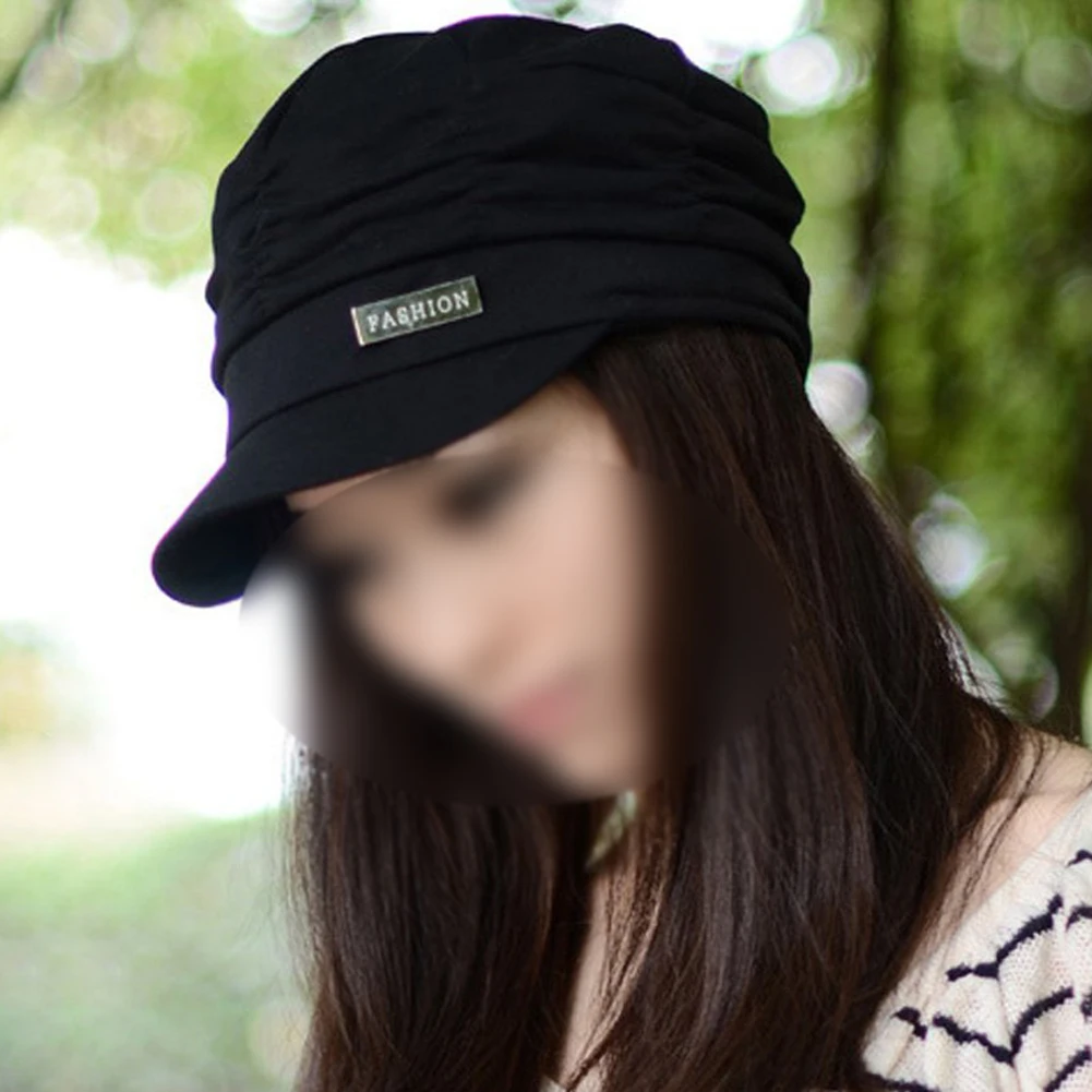 

TKOH Women Girl Fashion Design Drape Layers Beanie Rib Hat Brim Visor Cap FFH010BLK Black