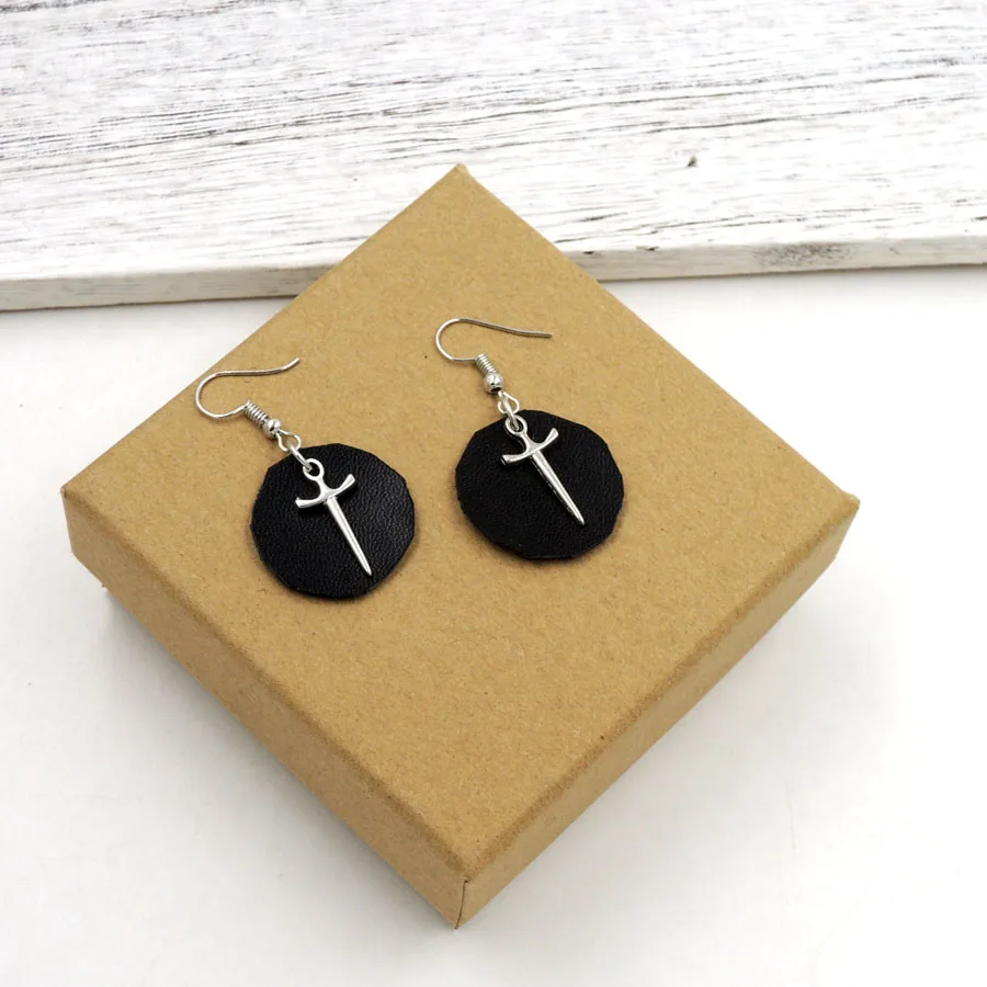 

geometric stick dangle earring mordern everyday minimalist LEATHER PU SWORD light weight tiny ER082