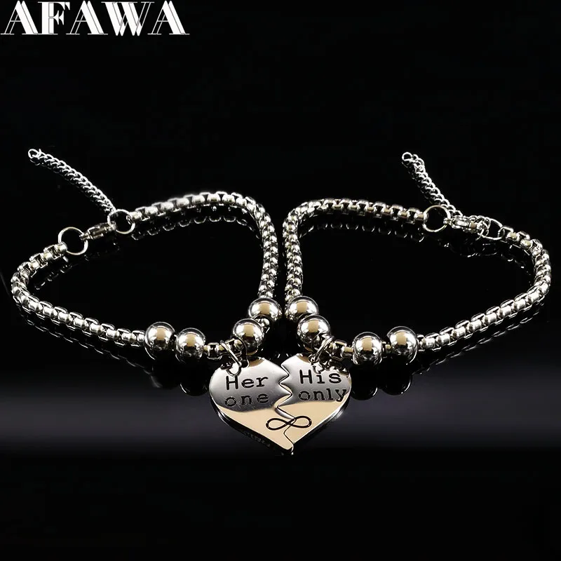 

2019 Her One His Only Stainless Steel Couple Bracelet for Women Silver Color Chain Bracelet Jewelry acero inoxidable B17982