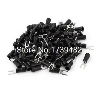 

120pcs SV1.25-3 Fork Spade Insulated Wire Cable Terminal Black for AWG 22-16