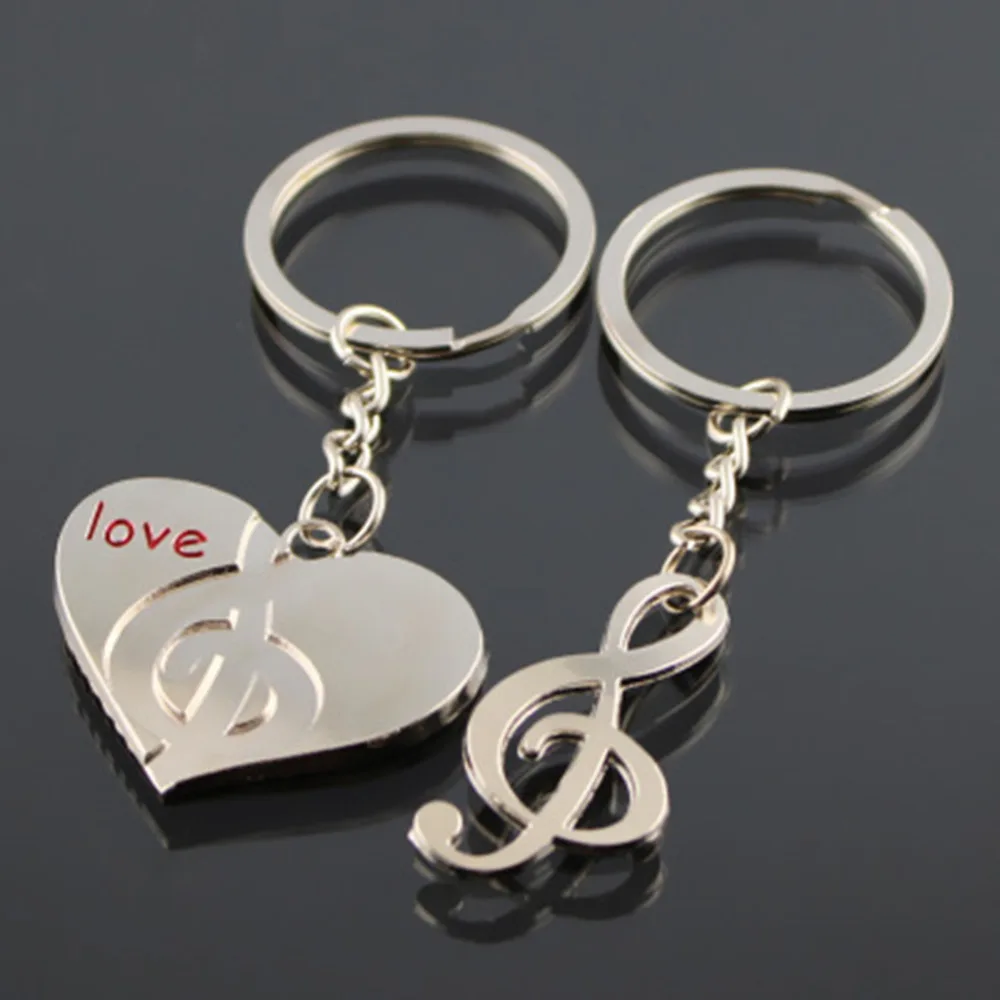 2pcs/lot Lovers Musical Note Gift Keychain Couple Love Heart Music