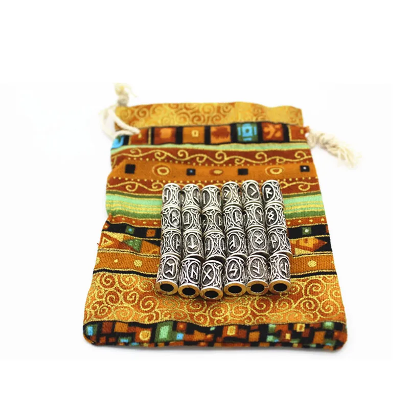 

24pcs/set Retro Silver Hair Braid Beard Dreadlock Beads Viking Rune Pattern Design Rings Tube For Braiding Hair Extension