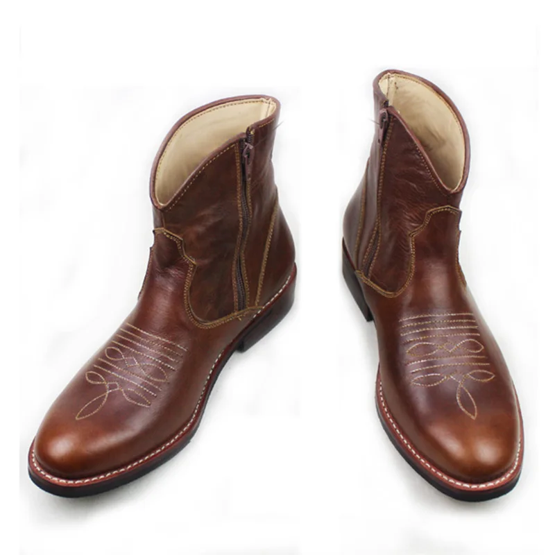Western Cowboy Boots font b Men b font Cowhide Gneuine Leather Work Boots font b Shoes