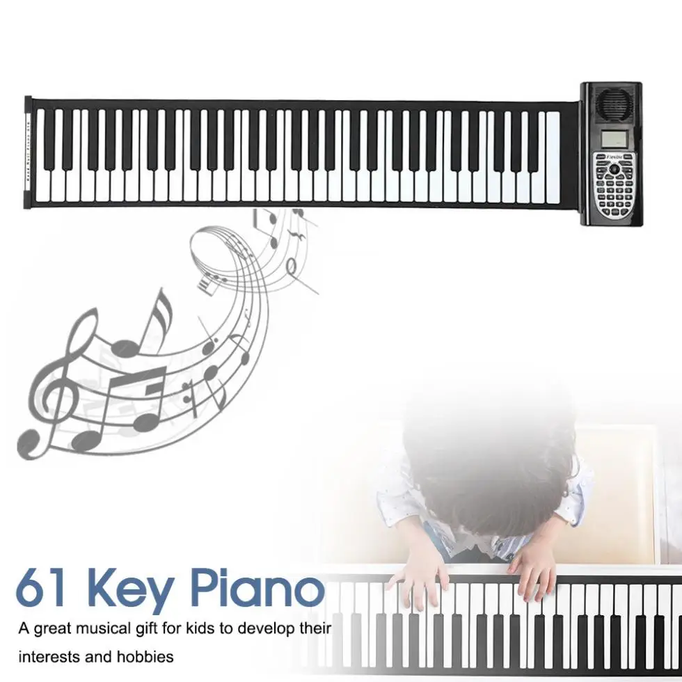  61 teclas 128 tonos USB MIDI salida Roll Up Piano Electrónico portátil teclado de silicona flexible