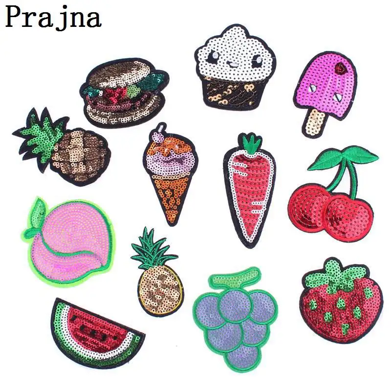 

Prajna Fashion Cartoon Fruit Patch Kids Iron On Sequin Patches Cheap Embroidered Cute Patches For Clothing DIY Accessories