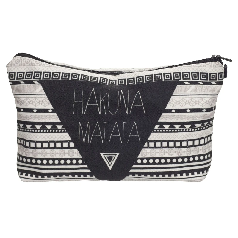 

3D Letter HAKUNA MATATA Print Cosmetic Bags Fashion Geometric Personality Women Makeup Pocket Organizer Necessaries For Travel