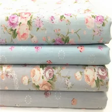 Изящная хлопковая ткань с цветами синего и серого цвета, размер 50x160 см