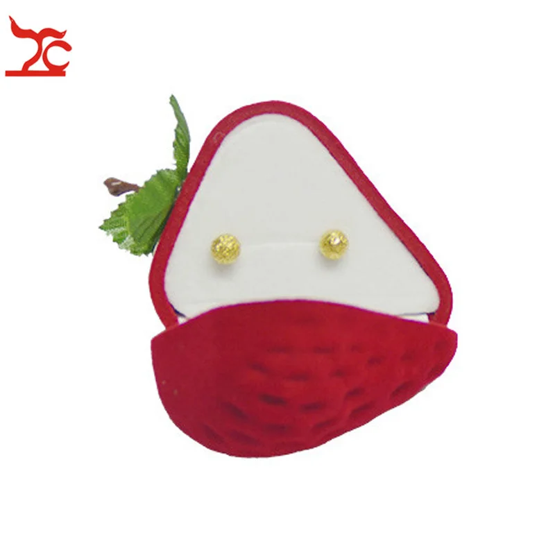 

Lovely Strawberry Earrings Stud Storage Case Little Girl Red Velvet Ring Package Box Flocking Ring Earring Jewelry Gift Box