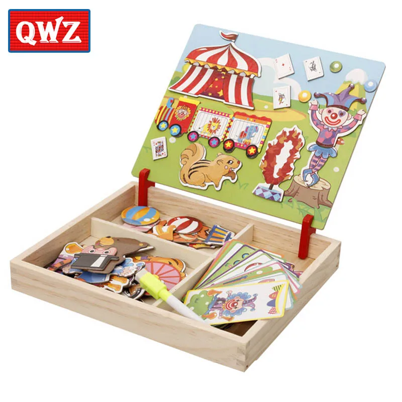 Деревянные детские развивающие игрушки QWZ набор для настольных игр мольберт