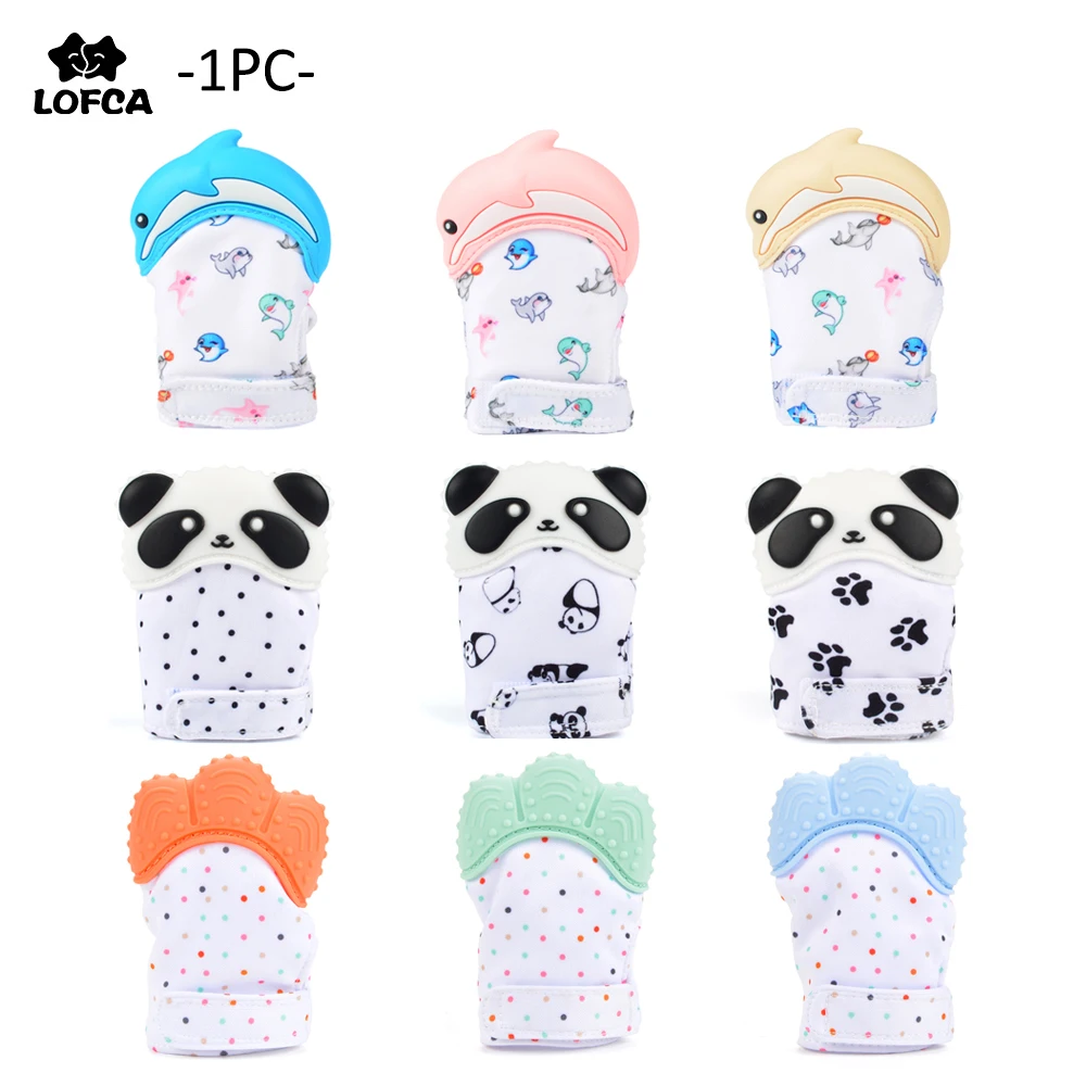 Silicone Teething-Glove Panda-Wrapper Food-Grade Newborn Baby Chewable Beads Animal Dolphin