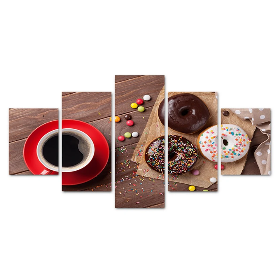 HD-Printed-Modern-Wall-Art-Painting-On-Canvas-5-Panel-Donuts-Coffee-Modular-Picture-Home-Decoration (2)