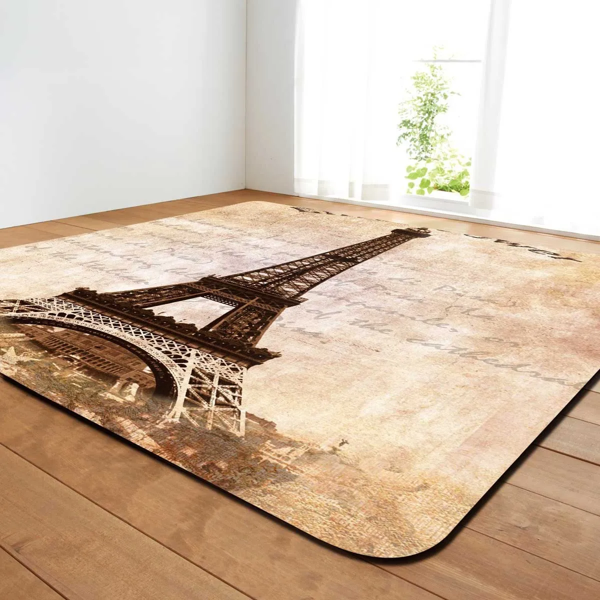 DeMissir 3D Eiffel Tower Nostalgic Rectangle Large Living Room Carpet