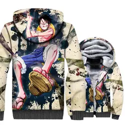 Человека 3D Печатные one piece Куртки пальто шерстяная подкладка теплые толстовки с капюшоном для зимы harajuku бренд кофты 2018 мужчины swag пальто m-5XL