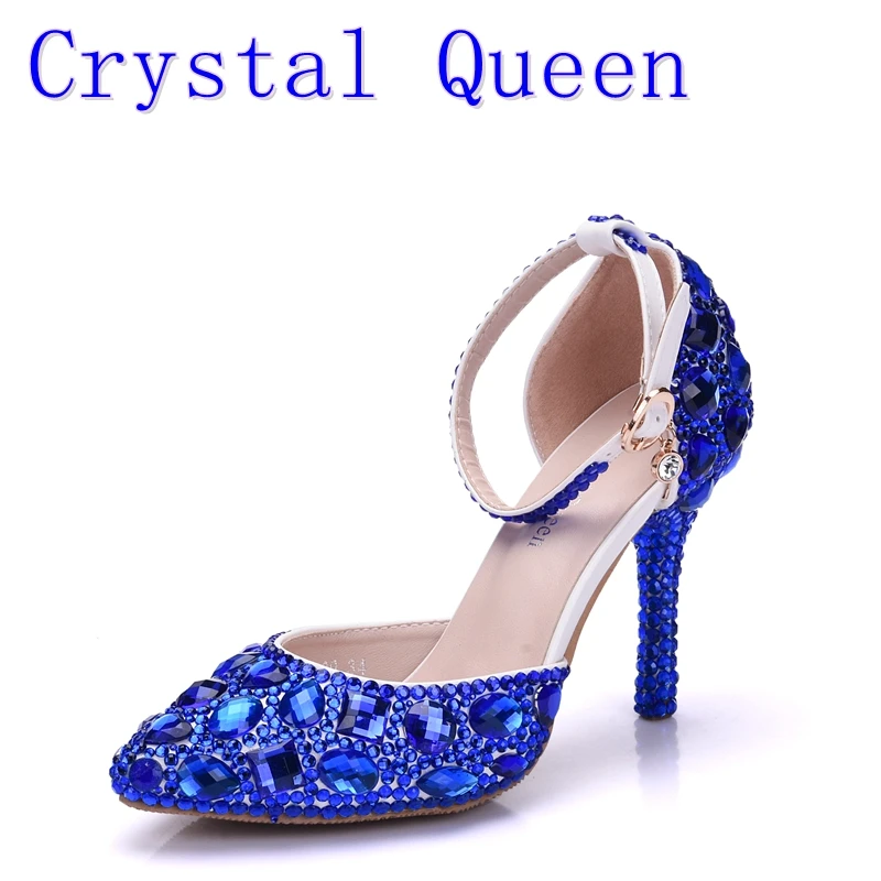 Cristal Reine Dame Talons Hauts Sandales Chaussures De Mariage Diamant Bleu Cristal Chaussures Femme Mariage Photo Studio Robe De Mariee Chaussures Aliexpress