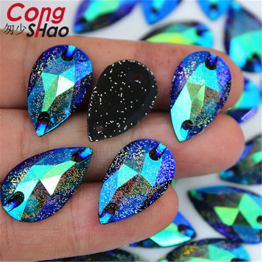 Конг Shao100pcs 13*22 мм мелкий порошок AB Красочные плоской задней смола падения Rhinestone камнями и кристаллами Швейные 2 отверстие костюм YB705