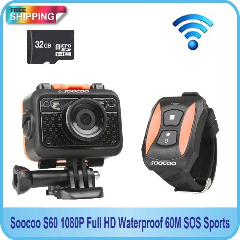 32 GB+ soocoo S60 1080 P Full HD Водонепроницаемый 60 M SOS спортивная видеокамера для подводной съемки с пультом дистанционного управления Управление экшн Камера