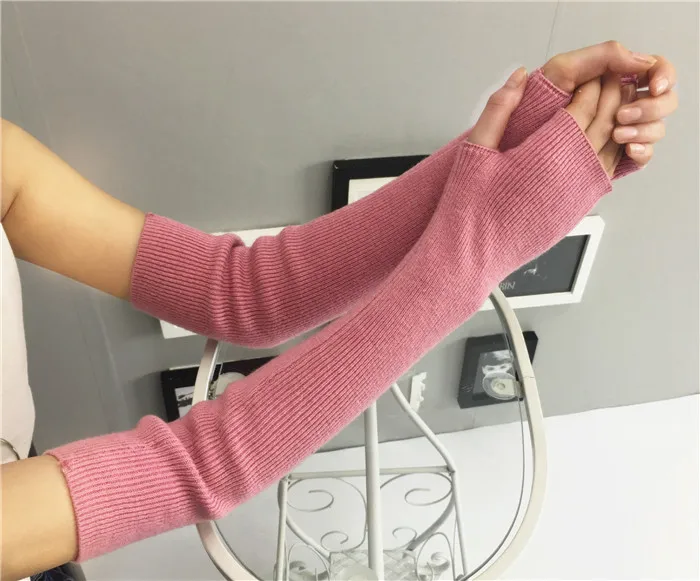 Осень Зима 45 см женские кашемировые теплые длинные вязанные перчатки-митенки оптом