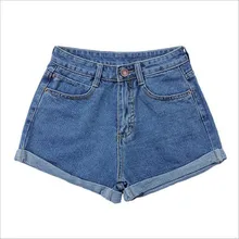 

2018 Summer Fashion Women's High Waist College Style Washing Loose Flanging Casual Joker Wide Legs Solid Color Thin Denim Shorts