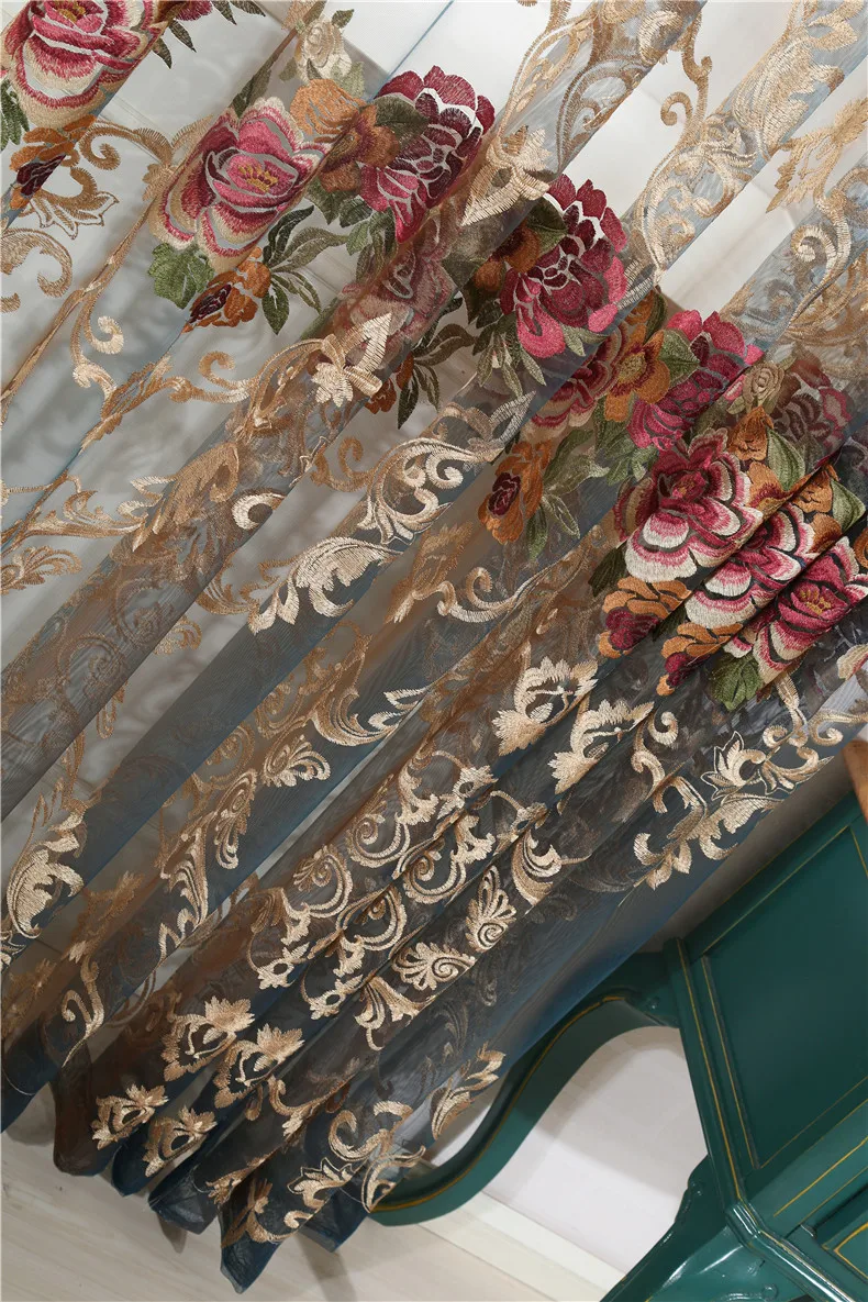Tulle Curtains Luxury Embroidered Sheer Curtain Voile Panel Living Room Window Treatment Balcony Transparent S-009