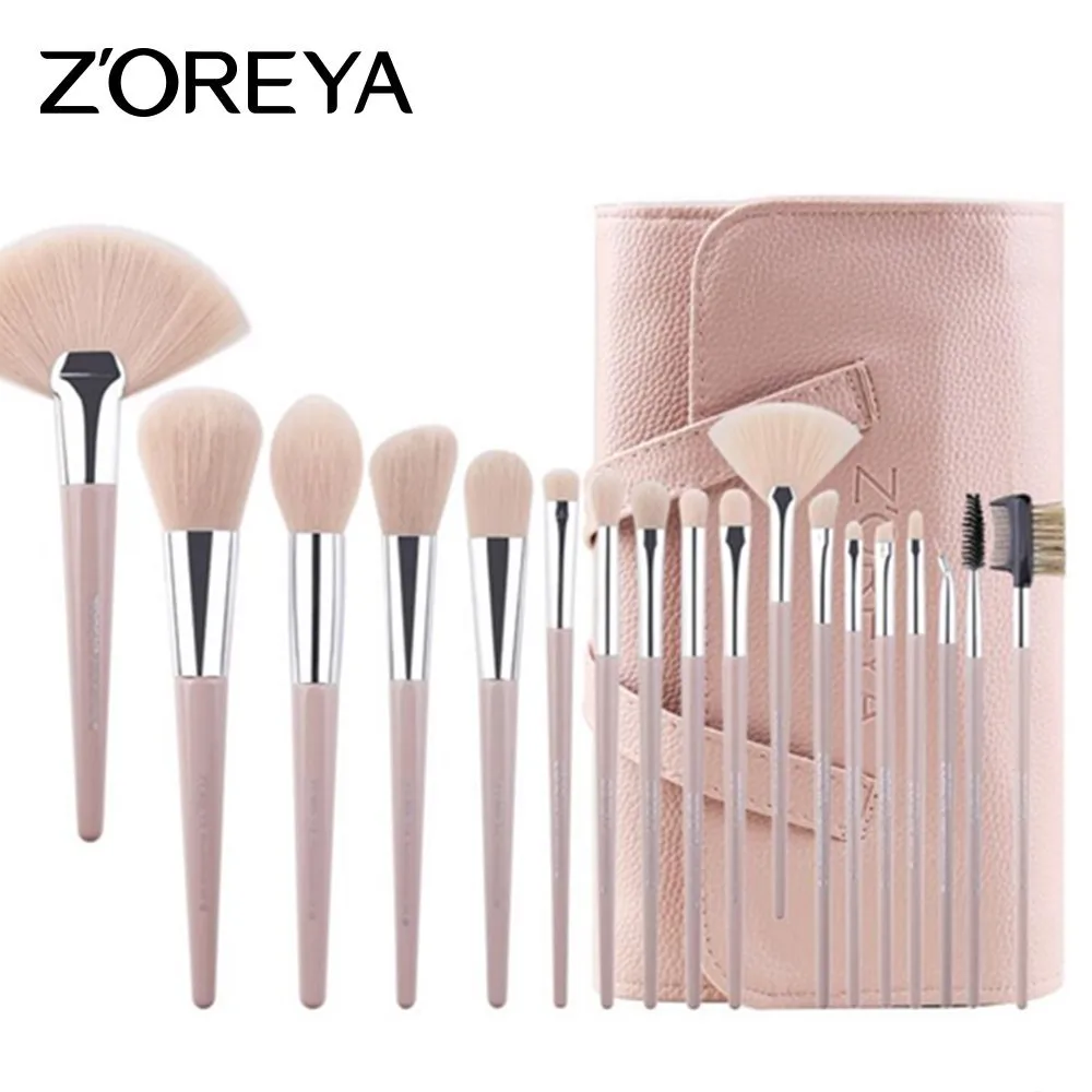 ZOREYA 18pcs Makeup Brush Set Pink Synthetic Hair Make Up Brushes Powder Foundation Concealer Eye Brow Brush Cosmetic Tool