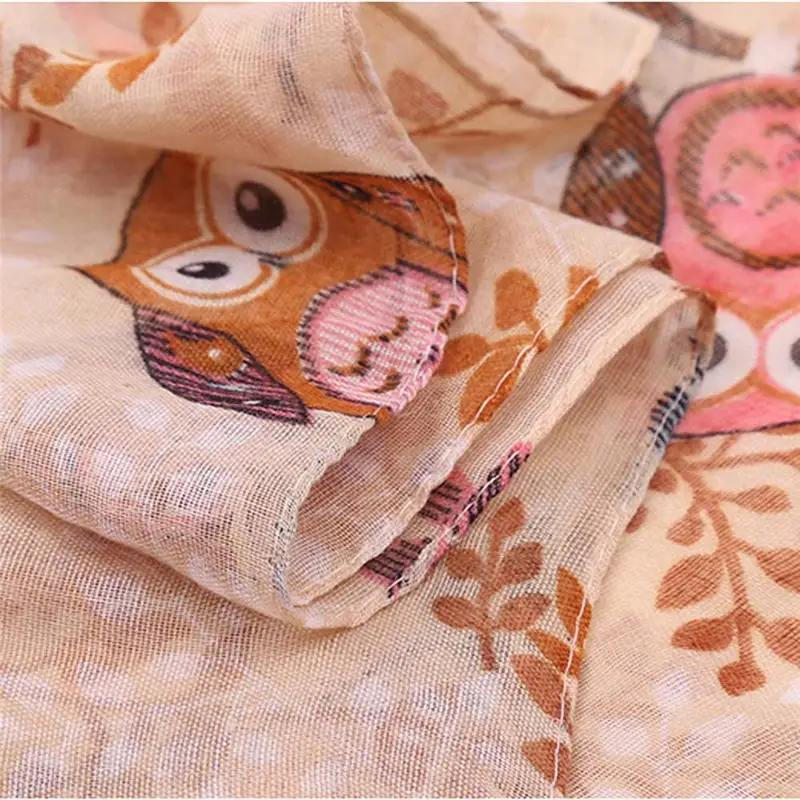   Women Ladies Owl Leaves Print Pattern Long Scarf Warm Wrap Shawl women's scarves handkerchief hijab scarf 40MA0519