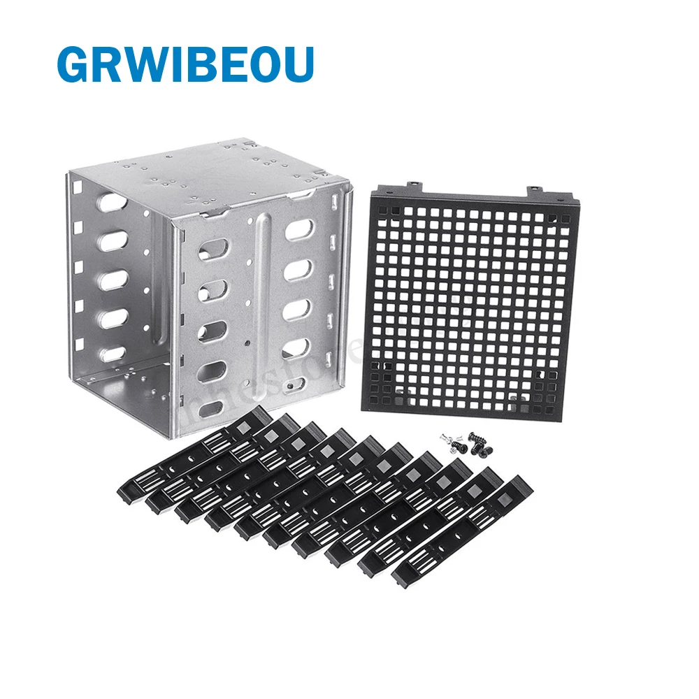 

5.25" to 5x 3.5" SATA SAS HDD Cage Rack Hard Driver Tray Caddy with Fan Space for PC Desktop Adapter