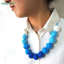 Увядает голубой Аква бирюзовый ткань ожерелье ручной работы из хлопка женские текстильные Вуду бусины ожерелье, подарок для подруги WN02