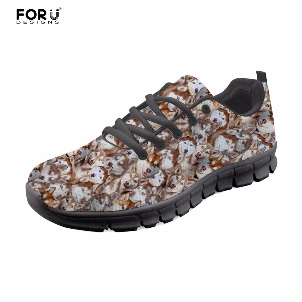 Acheter FORUDESIGNS Femmes Chaussures Mignon Husky Puzzle Imprimer Casual Femmes Sneakers Appartements D été De Mode Filles Confortable Maille Chaussures Femme