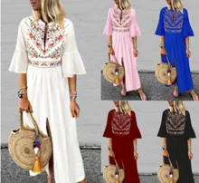 Women Flared Sleeve Casual Floral Print Shirt Dress Long Maxi Dress Plus black floral print flared long pants