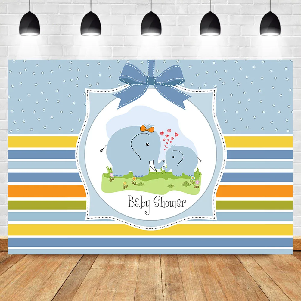 

NeoBack Cute Elephant Backdrop Blue Elephant Baby Shower Party Background Photography Dessert Table Photographic Props