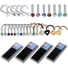 40 шт./кор. Сталь кольца носа серьги для Для женщин ноздрей, пирсинг L Форма винт носа Носовая кость серьги-гвоздики ювелирные изделия для пирсинга