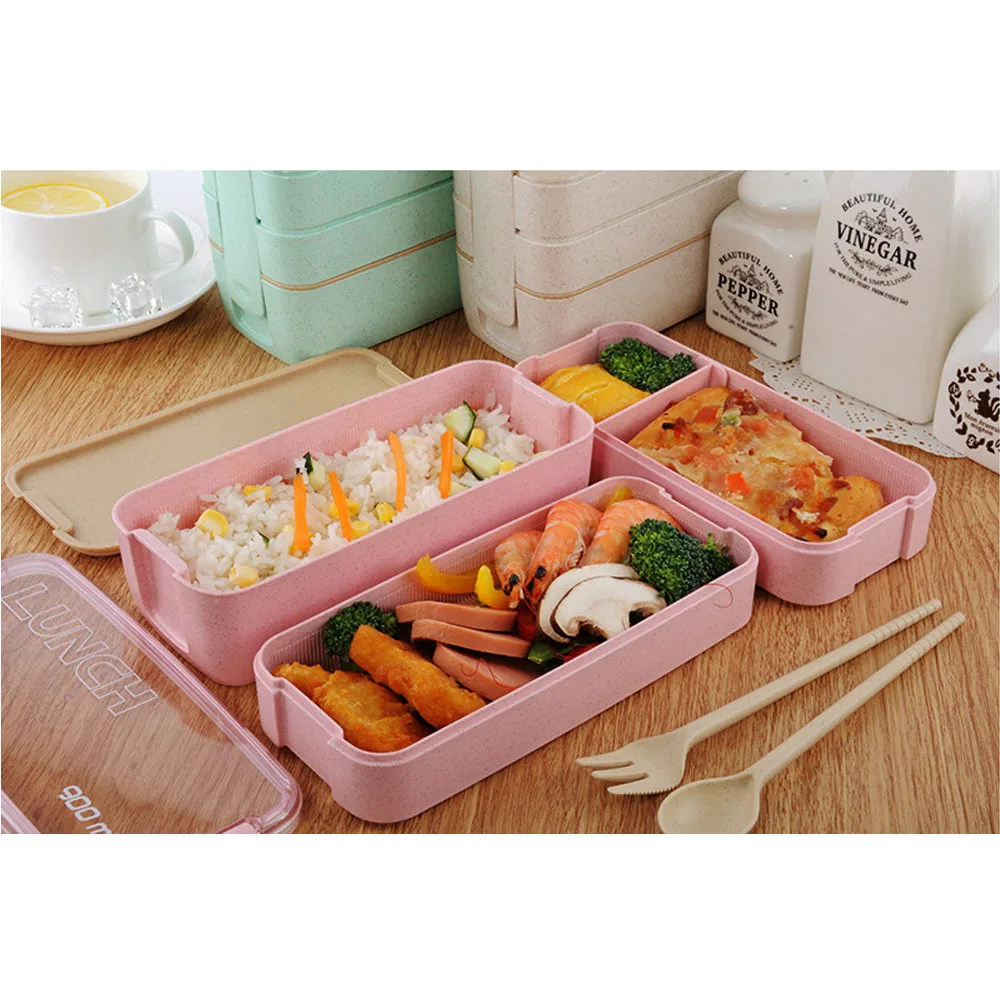 Wheat Straw Lunchbox with Spoon Fork Fruit Food Meal Storage Container Box Bento Lunch Boxes For Student Office Tableware Gift Wheat Straw Lunchbox with Spoon Fork Fruit Food Meal Storage Container Box Bento Lunch Boxes For Student Office Tableware Gift