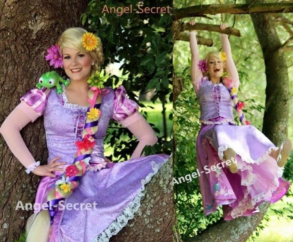 

P128 Tangled Rapunzel Cosplay Costume women Princess dress Halloween