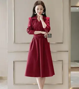 

Fashionable Summer Women's Dress With Long Sleeves And a Black Belt Dress Women Women Dress