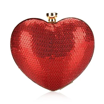 

2018 new Fashion Women Red Heart Shape Small Evening Bags Crystal Bling Lady Party Banquet Wedding Handbags and Purses Clutches