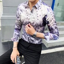 Летние мужские рубашки с принтом павлина, Высококачественная Мужская рубашка с длинным рукавом и отложным воротником, повседневные облегающие мужские рубашки